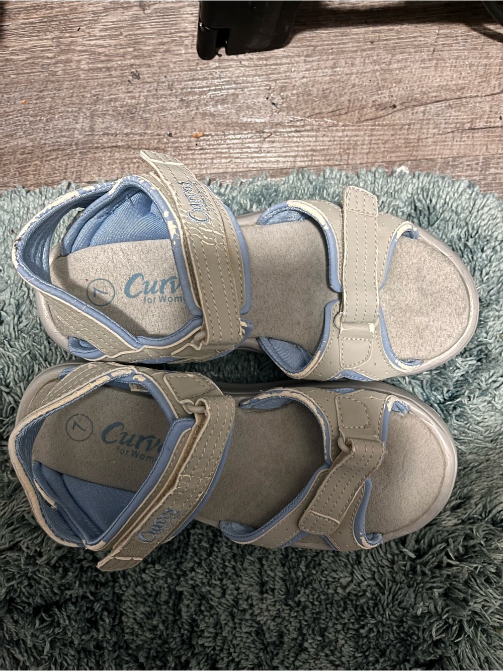 Curves by Women Light Gray and Light Blue Adjustable Comfort Sandals